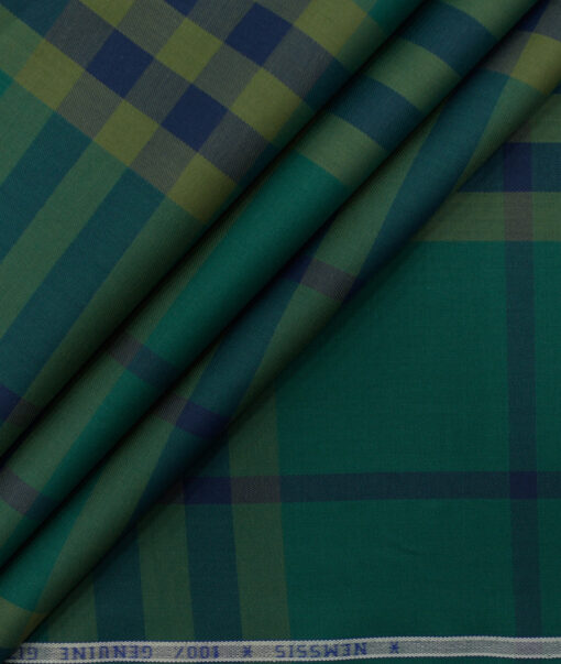 Nemesis Men's Giza Cotton Checks 2.25 Meter Unstitched Shirting Fabric (Dark Sea Green)