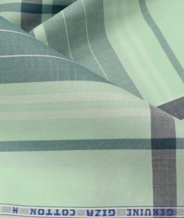Nemesis Men's Giza Cotton Checks 2.25 Meter Unstitched Shirting Fabric (Light Green)