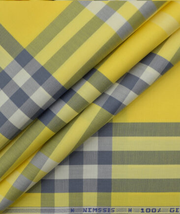 Nemesis Men's Giza Cotton Structured 2.25 Meter Unstitched Shirting Fabric (Yellow)