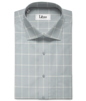 Nemesis Men's Luxury Cotton Checks 2.25 Meter Unstitched Shirting Fabric (Light Grey)