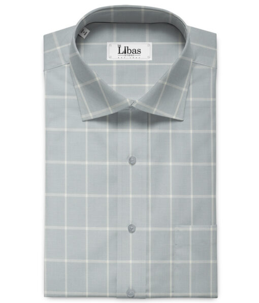 Nemesis Men's Luxury Cotton Checks 2.25 Meter Unstitched Shirting Fabric (Light Grey)