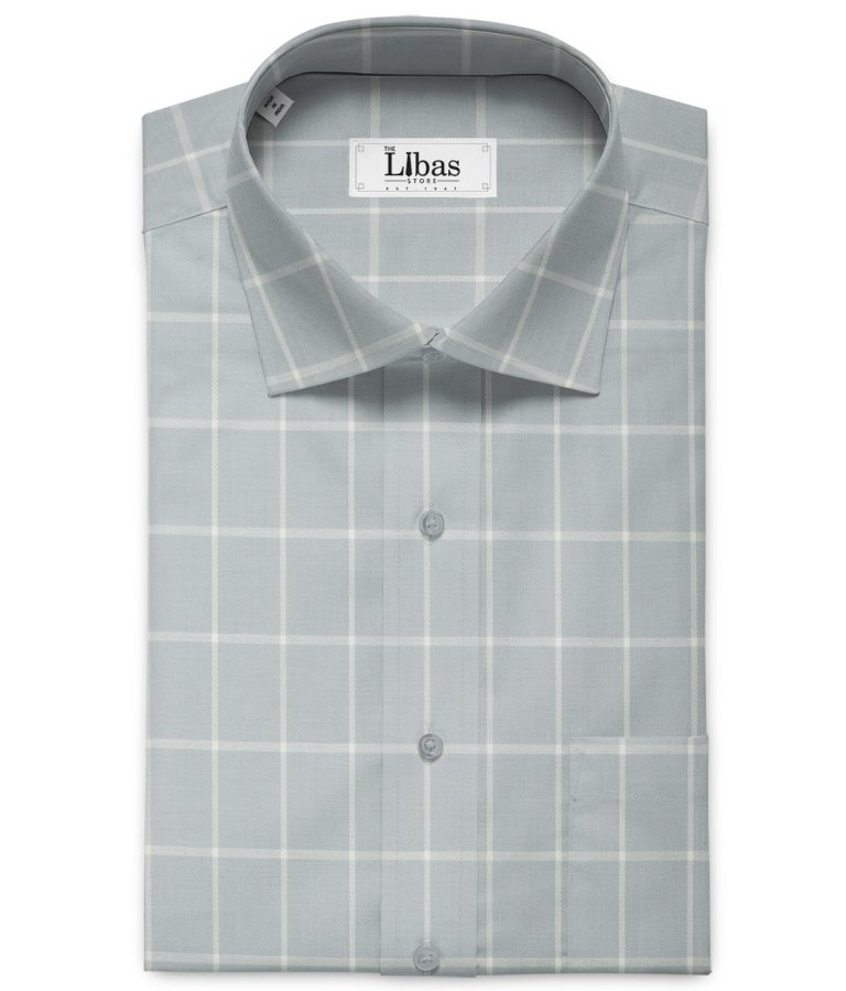 Nemesis Men's Luxury Cotton Checks 2.25 Meter Unstitched Shirting Fabric (Light Grey)