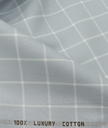 Nemesis Men's Luxury Cotton Checks 2.25 Meter Unstitched Shirting Fabric (Light Grey)