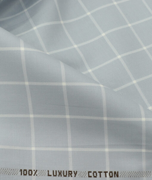 Nemesis Men's Luxury Cotton Checks 2.25 Meter Unstitched Shirting Fabric (Light Grey)