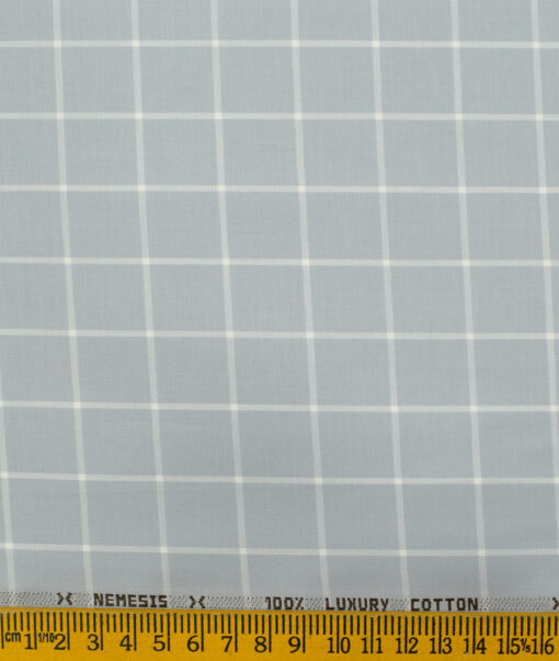 Nemesis Men's Luxury Cotton Checks 2.25 Meter Unstitched Shirting Fabric (Light Grey)