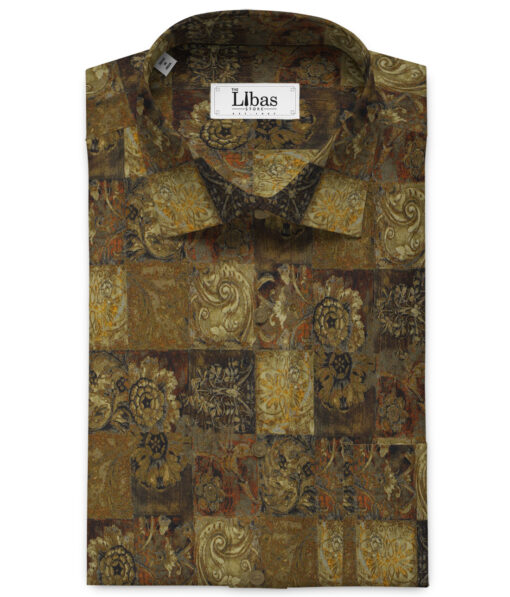 PEE GEE Men's Premium Cotton Printed 2.25 Meter Unstitched Shirting Fabric (Brown)