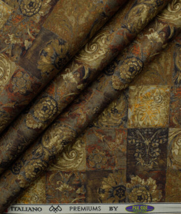 PEE GEE Men's Premium Cotton Printed 2.25 Meter Unstitched Shirting Fabric (Brown)