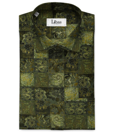 PEE GEE Men's Premium Cotton Printed 2.25 Meter Unstitched Shirting Fabric (Green)