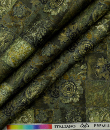 PEE GEE Men's Premium Cotton Printed 2.25 Meter Unstitched Shirting Fabric (Green)