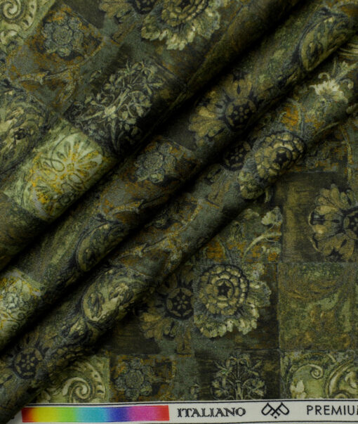 PEE GEE Men's Premium Cotton Printed 2.25 Meter Unstitched Shirting Fabric (Green)