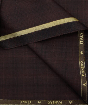 Panero Men's Terry Rayon Checks 3.75 Meter Unstitched Suiting Fabric (Wine)
