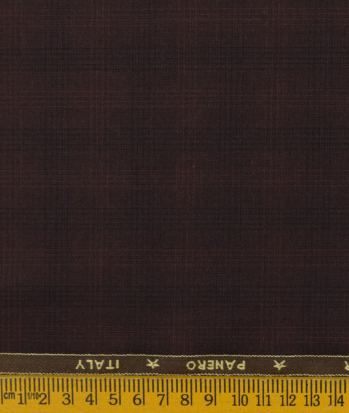 Panero Men's Terry Rayon Checks 3.75 Meter Unstitched Suiting Fabric (Wine)