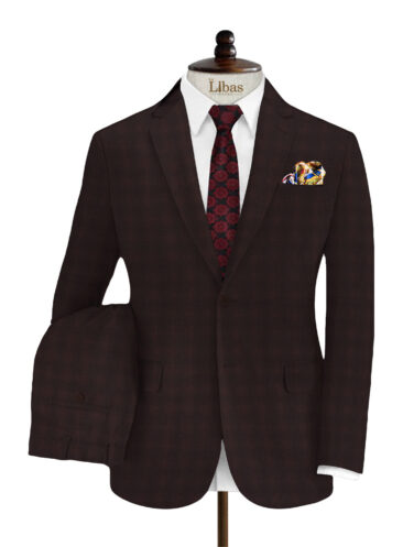 Panero Men's Terry Rayon Checks 3.75 Meter Unstitched Suiting Fabric (Wine)