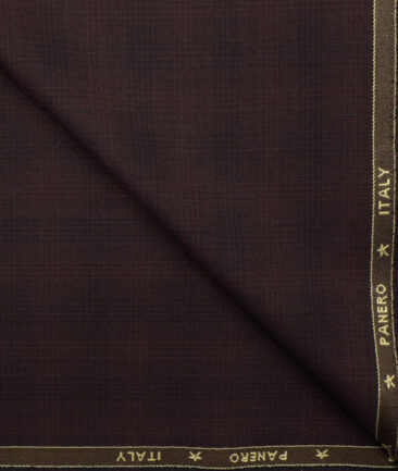 Panero Men's Terry Rayon Checks 3.75 Meter Unstitched Suiting Fabric (Wine)