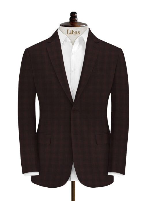 Panero Men's Terry Rayon Checks 3.75 Meter Unstitched Suiting Fabric (Wine)