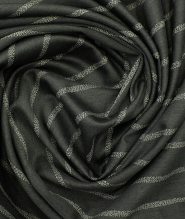Panero Men's Wool Striped 3.75 Meter Unstitched Suiting Fabric (Dark Grey)