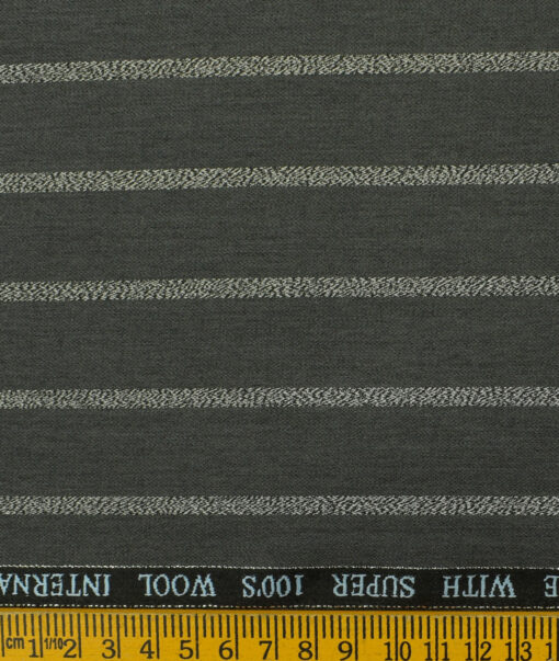 Panero Men's Wool Striped 3.75 Meter Unstitched Suiting Fabric (Dark Grey)