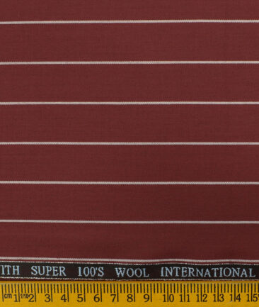 Panero Men's Wool Striped 3.75 Meter Unstitched Suiting Fabric (Sangria Red)