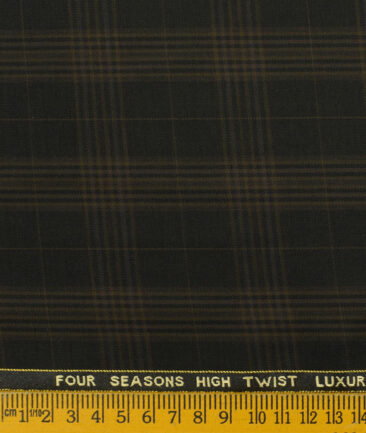Spada Men's Terry Rayon Checks 3.75 Meter Unstitched Suiting Fabric (Black & Brown)