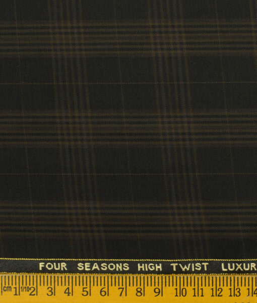 Spada Men's Terry Rayon Checks 3.75 Meter Unstitched Suiting Fabric (Black & Brown)