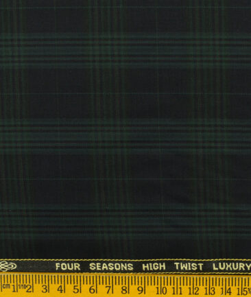Spada Men's Terry Rayon Checks 3.75 Meter Unstitched Suiting Fabric (Dark Blue & Green)