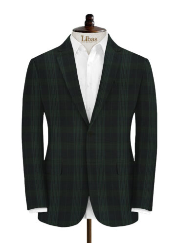 Spada Men's Terry Rayon Checks 3.75 Meter Unstitched Suiting Fabric (Dark Blue & Green)