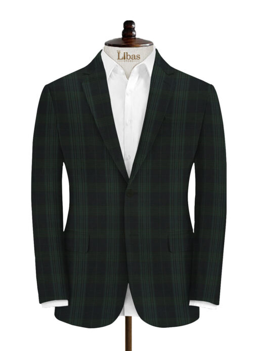 Spada Men's Terry Rayon Checks 3.75 Meter Unstitched Suiting Fabric (Dark Blue & Green)