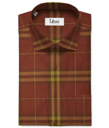 Soktas Men's Giza Cotton Checks 2.25 Meter Unstitched Shirting Fabric (Brick Red)