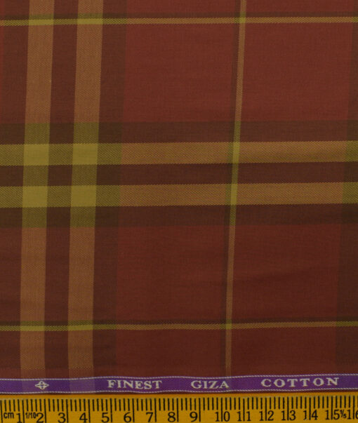 Soktas Men's Giza Cotton Checks 2.25 Meter Unstitched Shirting Fabric (Brick Red)