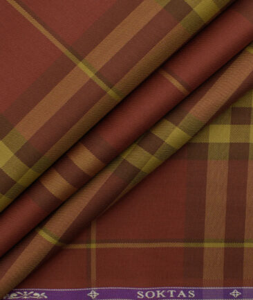 Soktas Men's Giza Cotton Checks 2.25 Meter Unstitched Shirting Fabric (Brick Red)