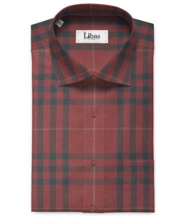Soktas Men's Giza Cotton Checks 2.25 Meter Unstitched Shirting Fabric (Rosewood Pink)