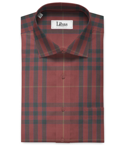 Soktas Men's Giza Cotton Checks 2.25 Meter Unstitched Shirting Fabric (Rosewood Pink)