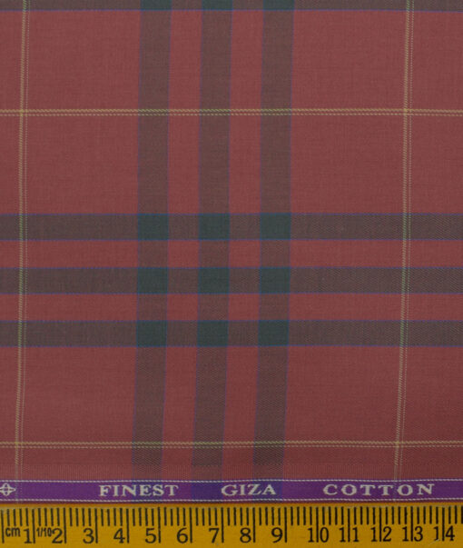 Soktas Men's Giza Cotton Checks 2.25 Meter Unstitched Shirting Fabric (Rosewood Pink)