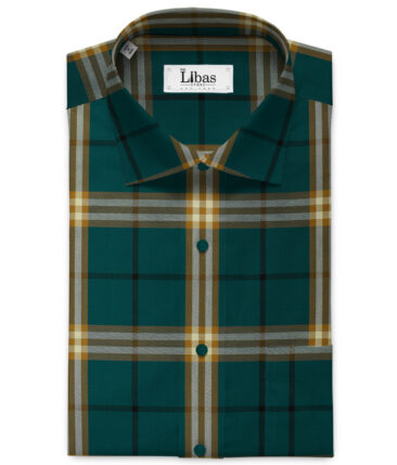 Soktas Men's Giza Cotton Checks 2.25 Meter Unstitched Shirting Fabric (Dark Sea Green)
