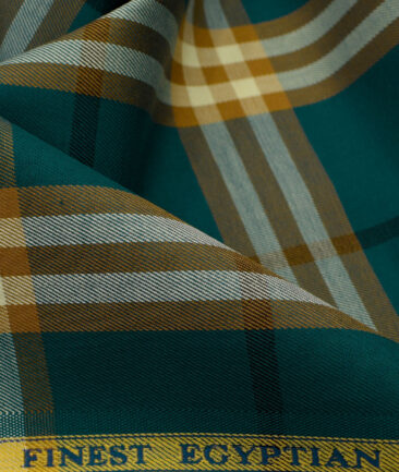 Soktas Men's Giza Cotton Checks 2.25 Meter Unstitched Shirting Fabric (Dark Sea Green)