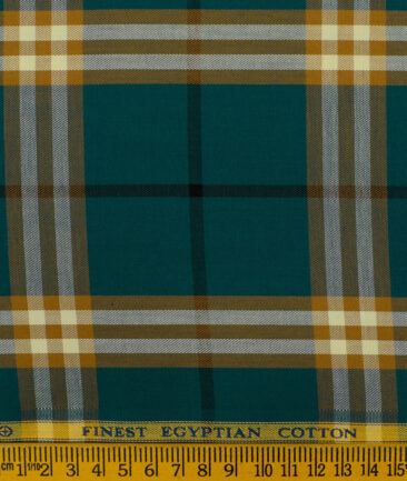 Soktas Men's Giza Cotton Checks 2.25 Meter Unstitched Shirting Fabric (Dark Sea Green)