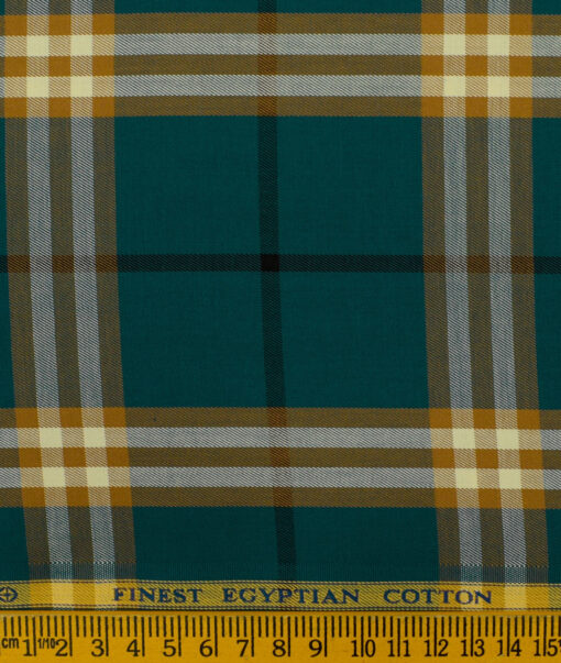 Soktas Men's Giza Cotton Checks 2.25 Meter Unstitched Shirting Fabric (Dark Sea Green)