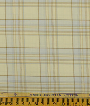 Soktas Men's Giza Cotton Checks 2.25 Meter Unstitched Shirting Fabric (Beige )