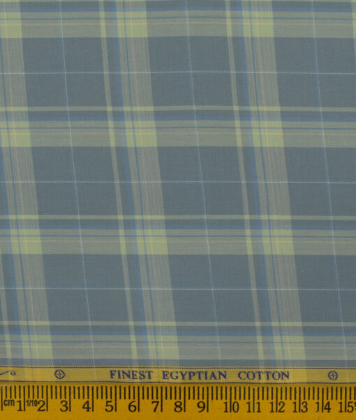 Soktas Men's Giza Cotton Checks 2.25 Meter Unstitched Shirting Fabric (Blue)