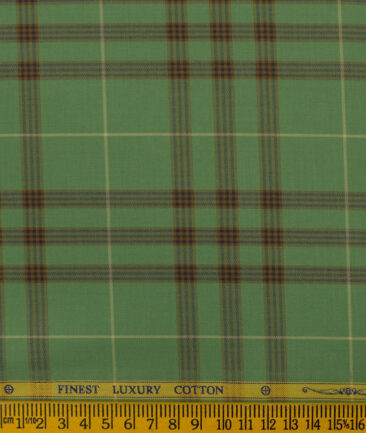 Soktas Men's Luxury Cotton Checks 2.25 Meter Unstitched Shirting Fabric (Olive Green)