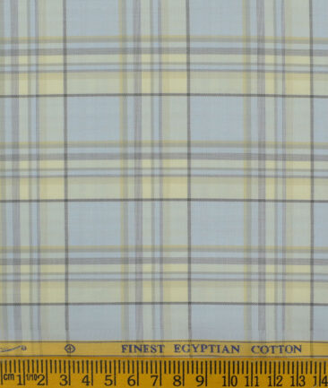 Soktas Men's Giza Cotton Checks 2.25 Meter Unstitched Shirting Fabric (Sky Blue)