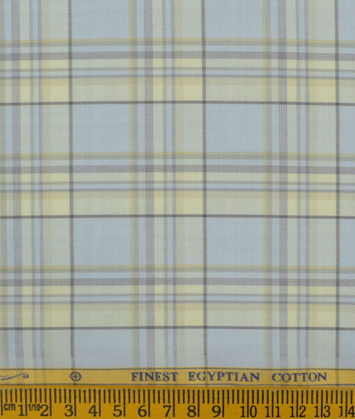Soktas Men's Giza Cotton Checks 2.25 Meter Unstitched Shirting Fabric (Sky Blue)