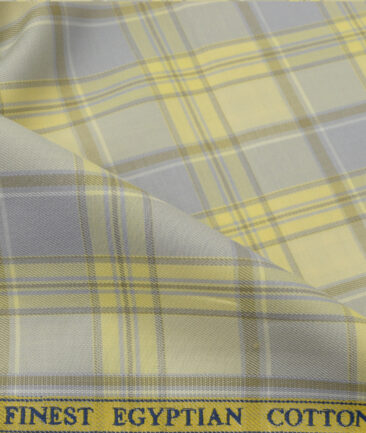 Soktas Men's Giza Cotton Checks 2.25 Meter Unstitched Shirting Fabric (Yellow)