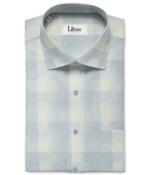 Soktas Men's Giza Cotton Checks 2.25 Meter Unstitched Shirting Fabric (White & Blue)