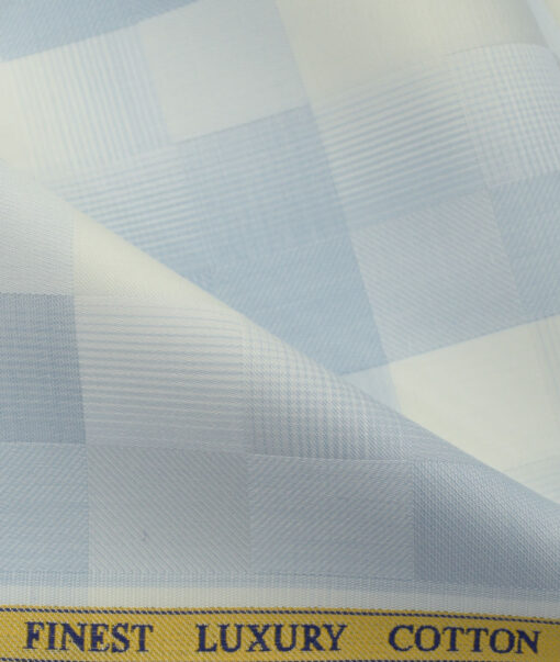 Soktas Men's Giza Cotton Checks 2.25 Meter Unstitched Shirting Fabric (White & Blue)