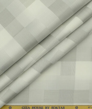 Soktas Men's Giza Cotton Checks 2.25 Meter Unstitched Shirting Fabric (White & Grey)