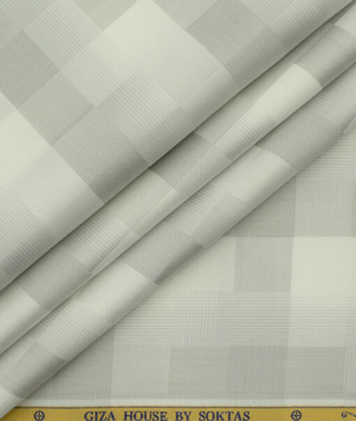 Soktas Men's Giza Cotton Checks 2.25 Meter Unstitched Shirting Fabric (White & Grey)