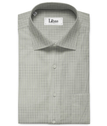 Soktas Men's Giza Cotton Checks 2.25 Meter Unstitched Shirting Fabric (White & Grey)