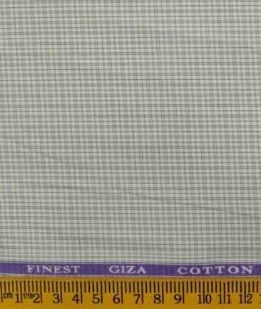 Soktas Men's Giza Cotton Checks 2.25 Meter Unstitched Shirting Fabric (White & Grey)