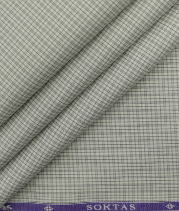 Soktas Men's Giza Cotton Checks 2.25 Meter Unstitched Shirting Fabric (White & Grey)